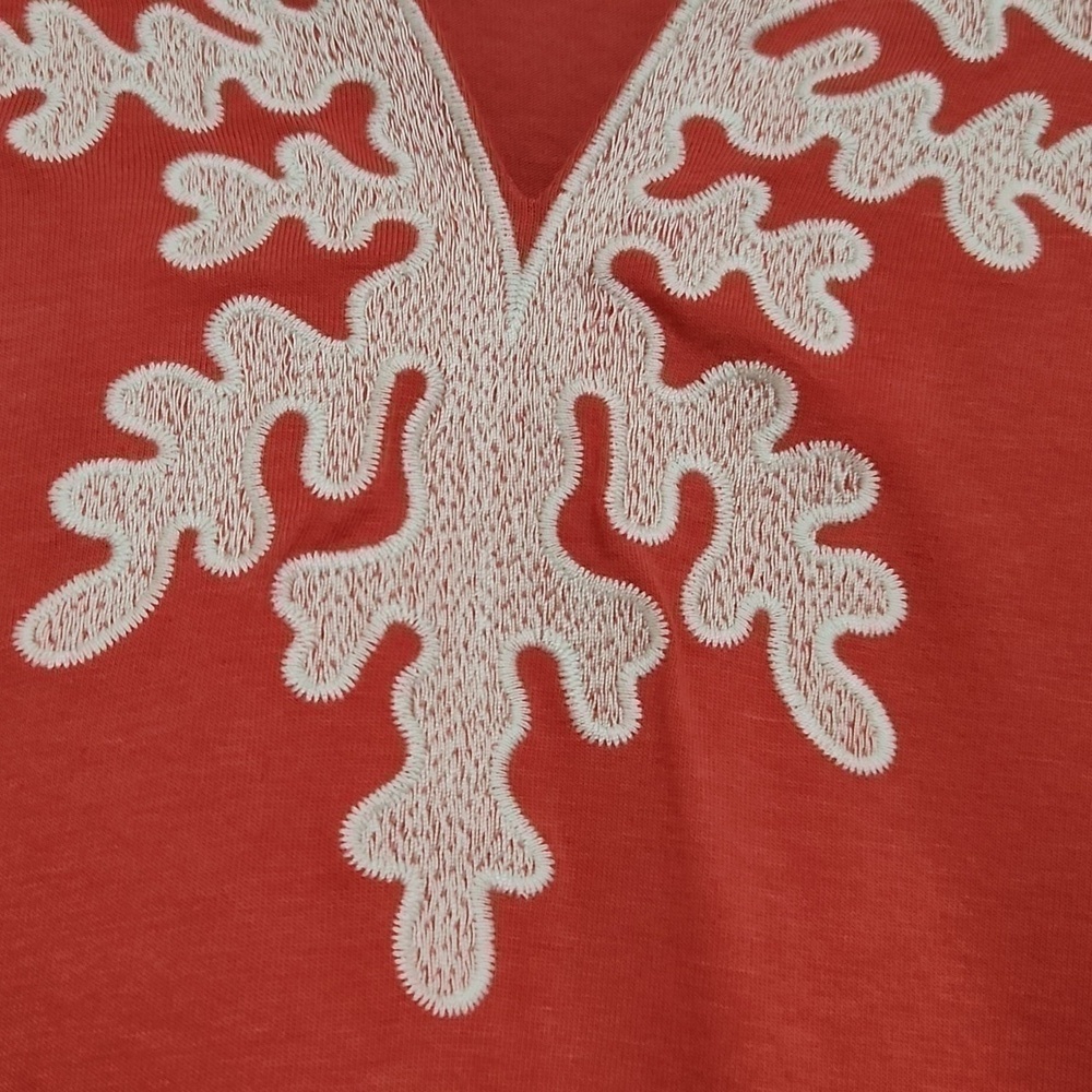 Coral top size M mid sleeve Coastal Lagenlook contemporary Artsy vacation - Picture 6 of 8